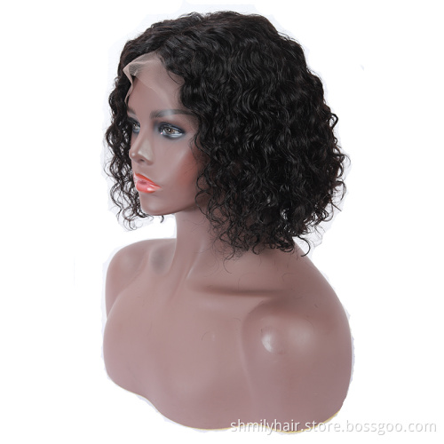 8 Inch 4*4 Swiss Lace Front Closure Human Hair Short Curly Bob Wigs Peruvian Wholesale Virgin Human Hair Wig With Kinky Curls